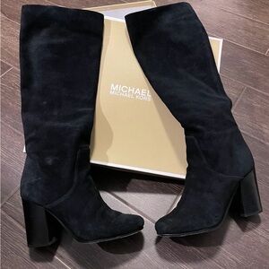 Michael Kors Leigh Black Suede Leather Boots